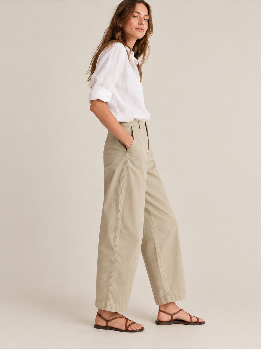 J. Crew Barrel Leg Pant In Cotton Linen Blend in Coastal Khaki 31 - Picture 2 of 14